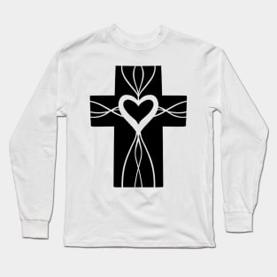 Religious Cross Faith line Art Heart Design Long Sleeve T-Shirt